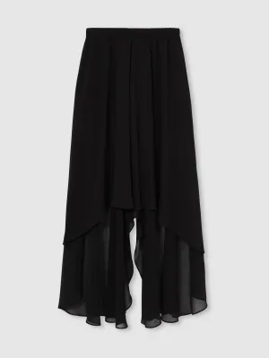 Sheer-Overlay High-Low Shorts in Black