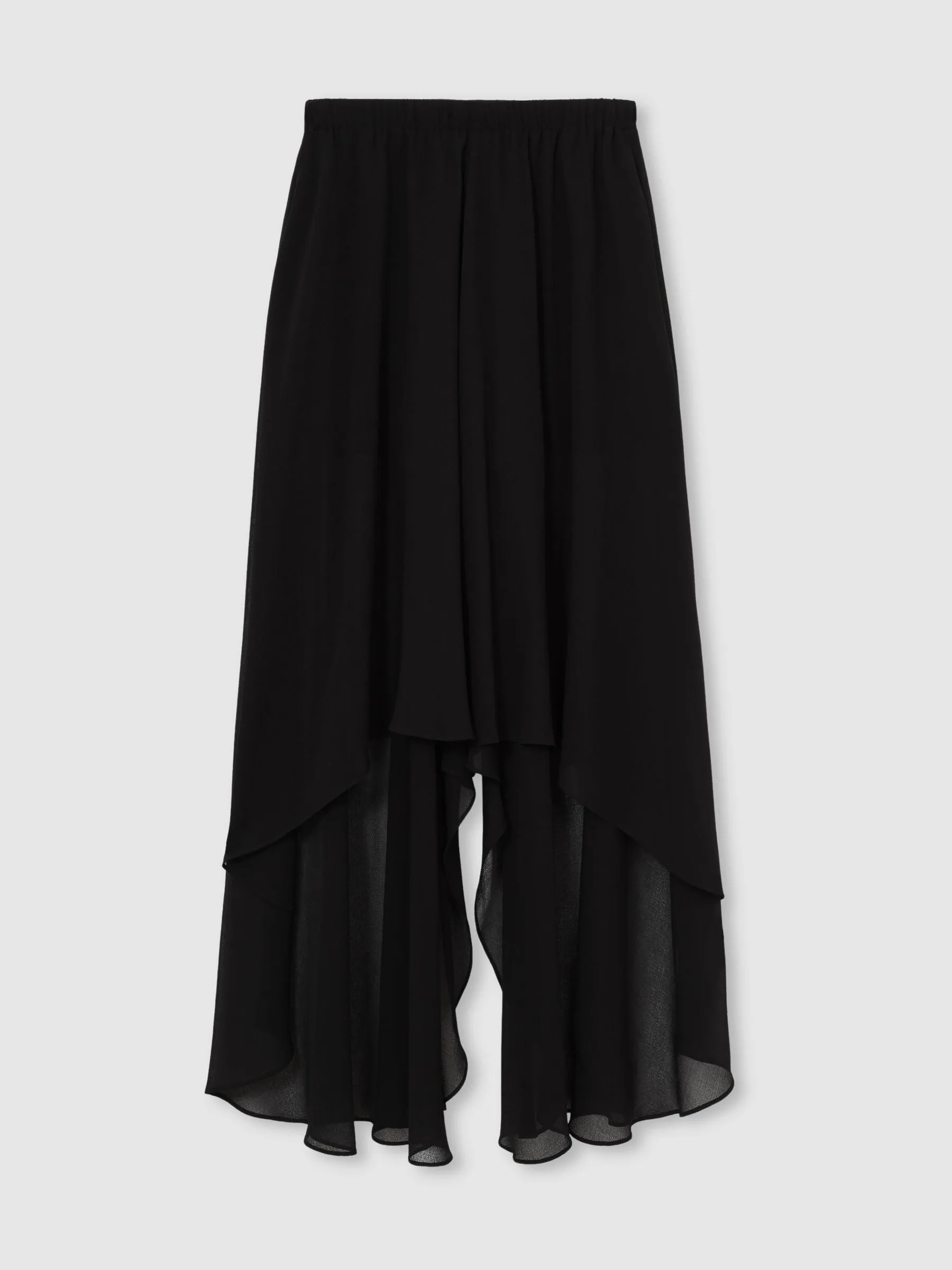 Sheer-Overlay High-Low Shorts in Black