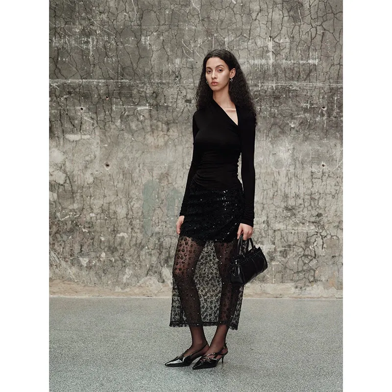 Sheer Sequin Lace Skirt