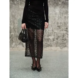 Sheer Sequin Lace Skirt