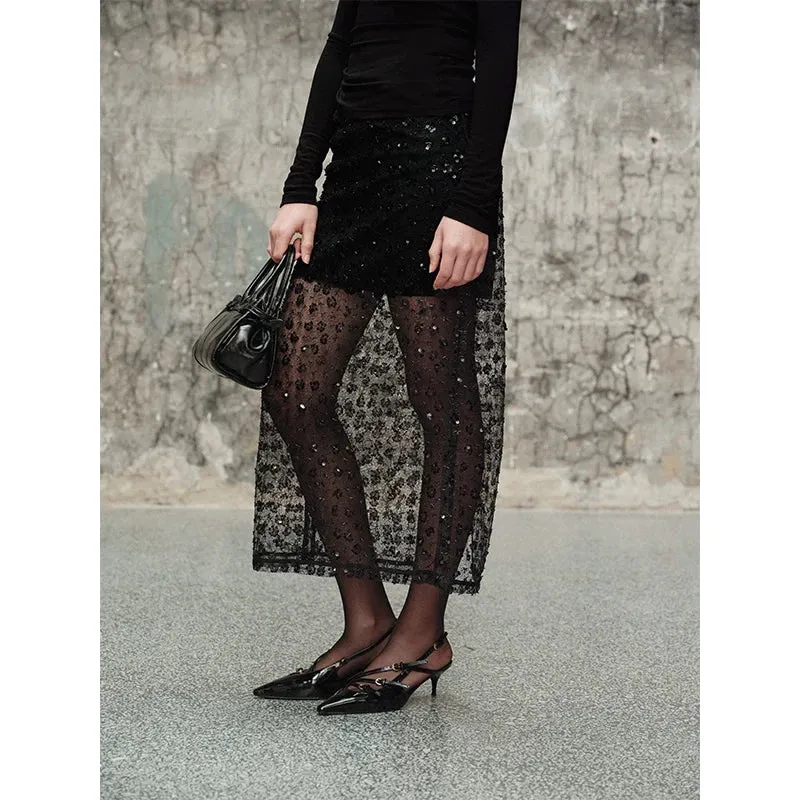 Sheer Sequin Lace Skirt