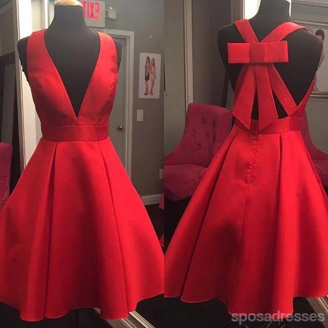 Short Cheap Simple V Neck Red Homecoming Dresses 2018, CM517