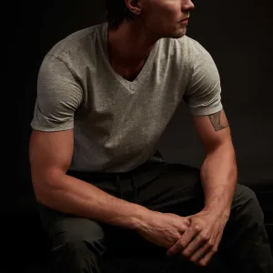 Short Sleeve V Neck - Heather Grey