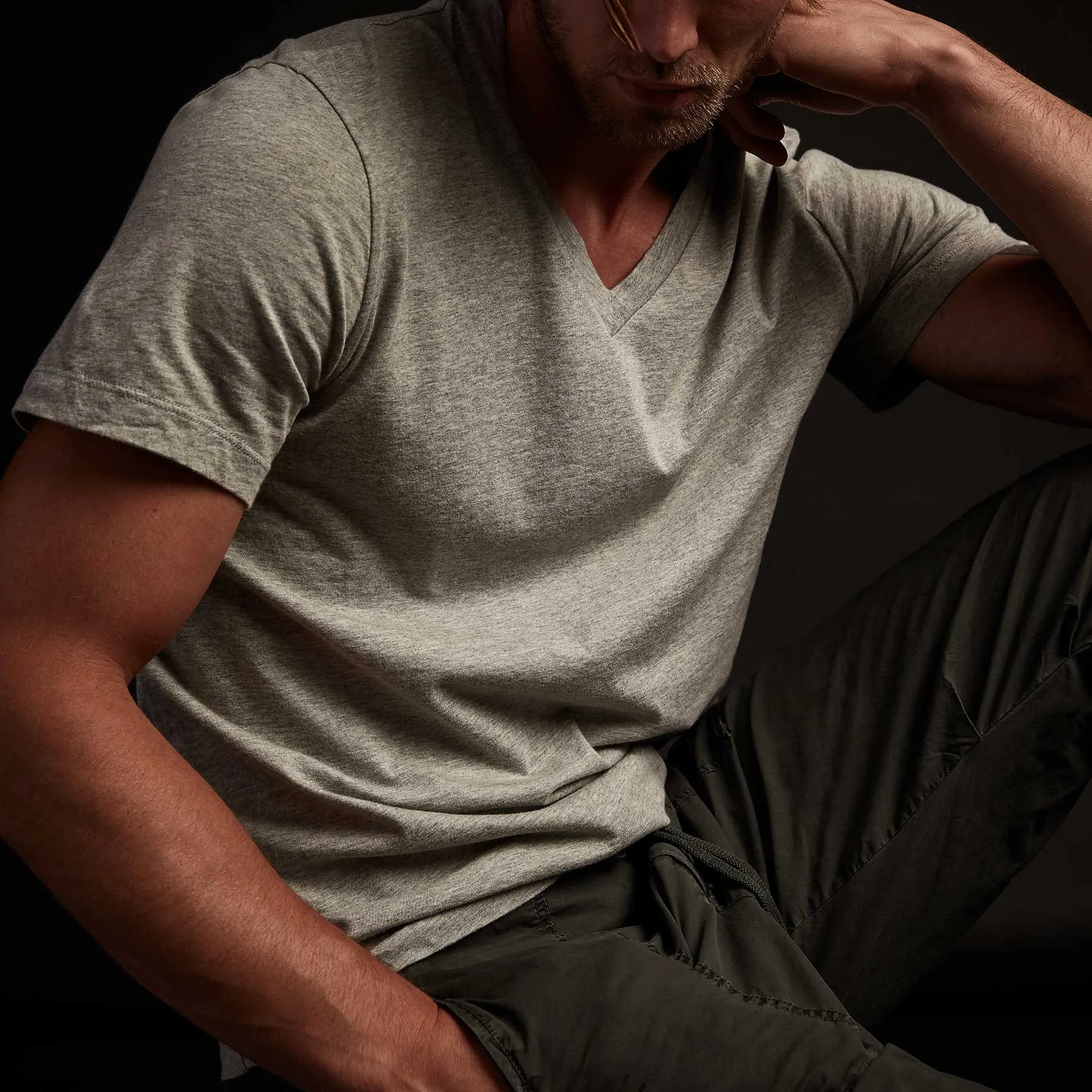 Short Sleeve V Neck - Heather Grey