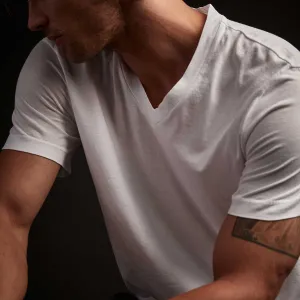 Short Sleeve V Neck - White