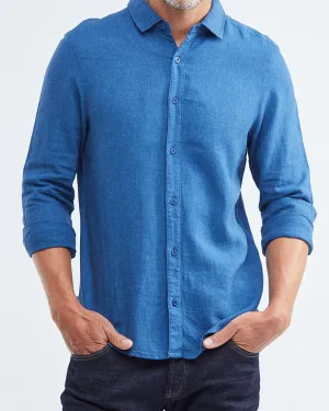 SLIM FIT LINEN SHIRT IN BLUE