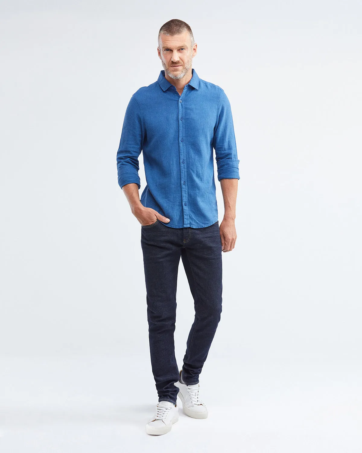 SLIM FIT LINEN SHIRT IN BLUE