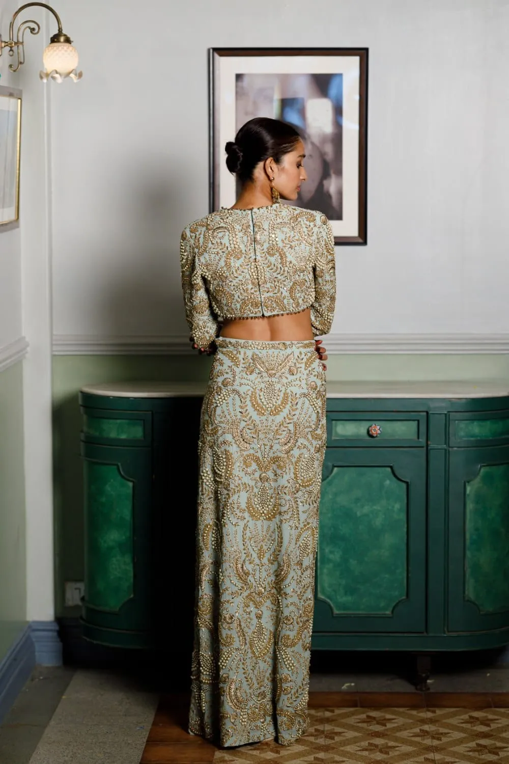 Soha Mint Embroidered Choli And Skirt