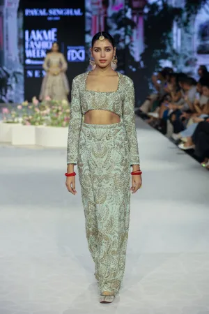Soha Mint Embroidered Choli And Skirt