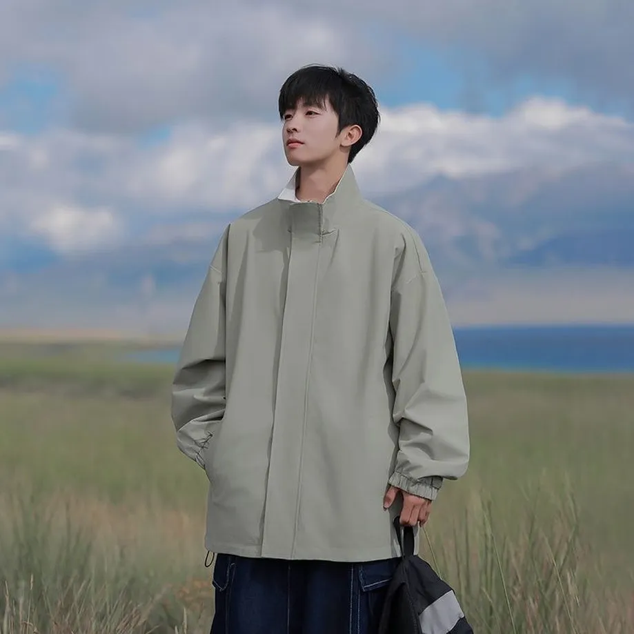 Solid Relaxed-Fit Raincoat with Elastic Band Cuffs for Easy Cleaning