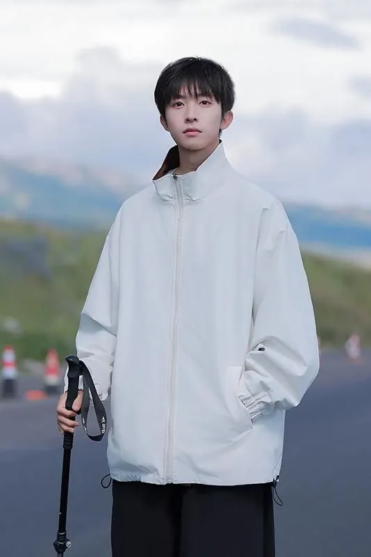 Solid Relaxed-Fit Raincoat with Elastic Band Cuffs for Easy Cleaning