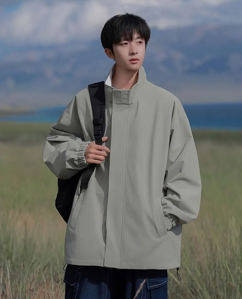 Solid Relaxed-Fit Raincoat with Elastic Band Cuffs for Easy Cleaning