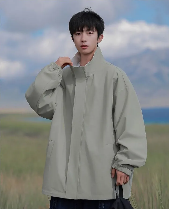 Solid Relaxed-Fit Raincoat with Elastic Band Cuffs for Easy Cleaning