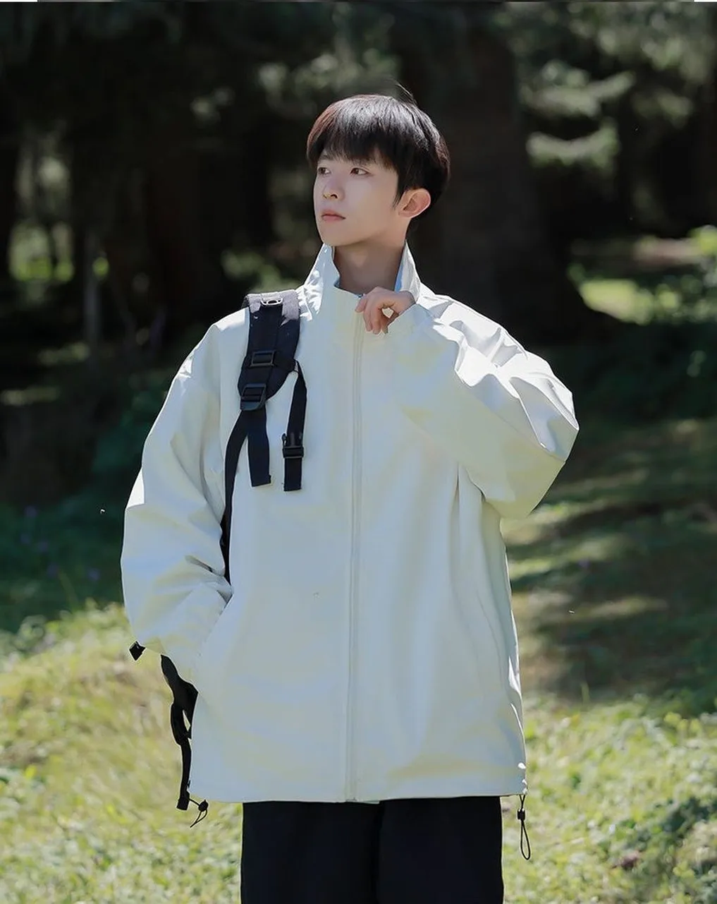 Solid Relaxed-Fit Raincoat with Elastic Band Cuffs for Easy Cleaning