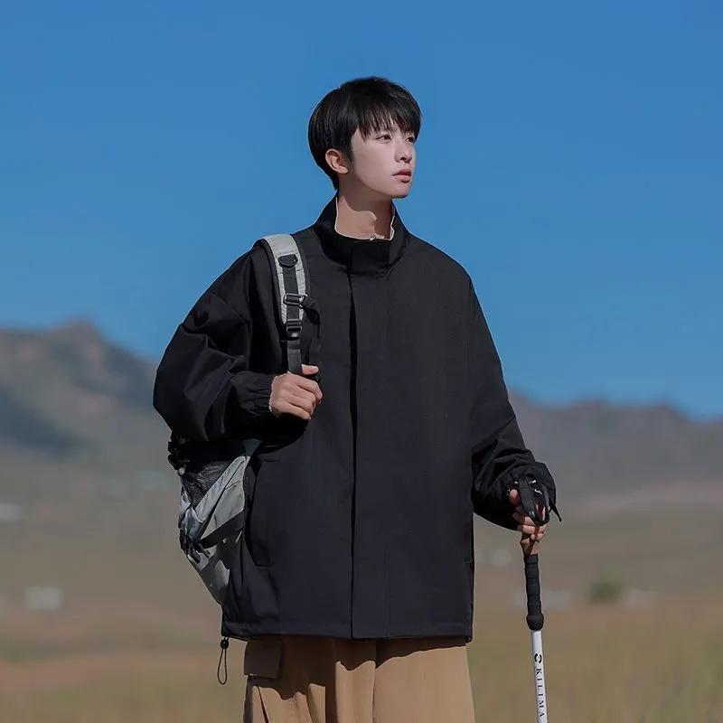 Solid Relaxed-Fit Raincoat with Elastic Band Cuffs for Easy Cleaning