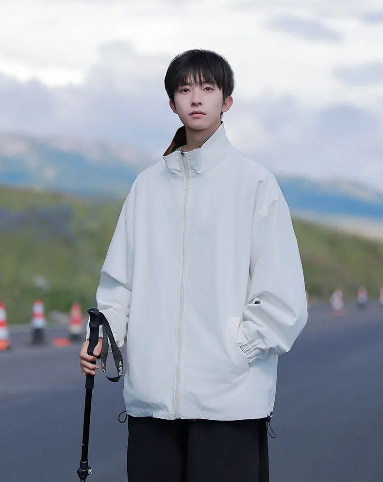 Solid Relaxed-Fit Raincoat with Elastic Band Cuffs for Easy Cleaning