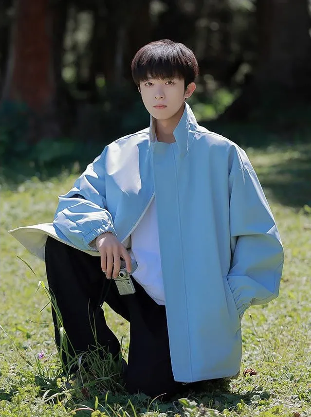 Solid Relaxed-Fit Raincoat with Elastic Band Cuffs for Easy Cleaning