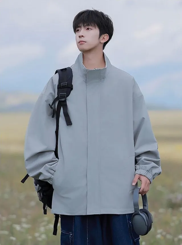 Solid Relaxed-Fit Raincoat with Elastic Band Cuffs for Easy Cleaning