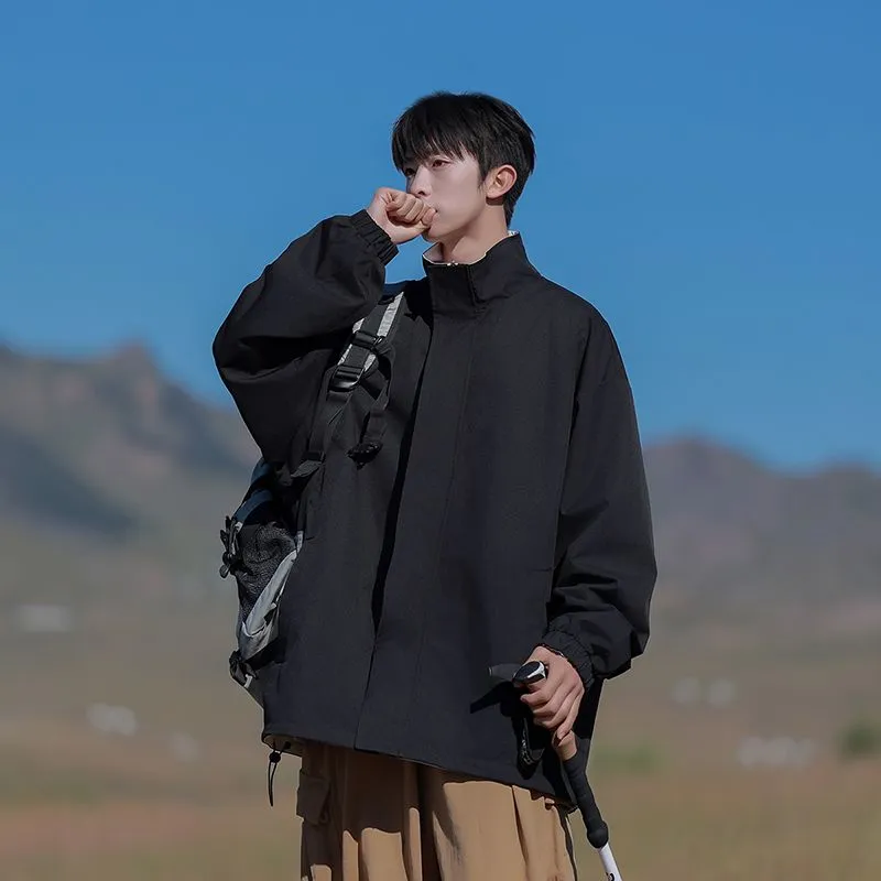 Solid Relaxed-Fit Raincoat with Elastic Band Cuffs for Easy Cleaning