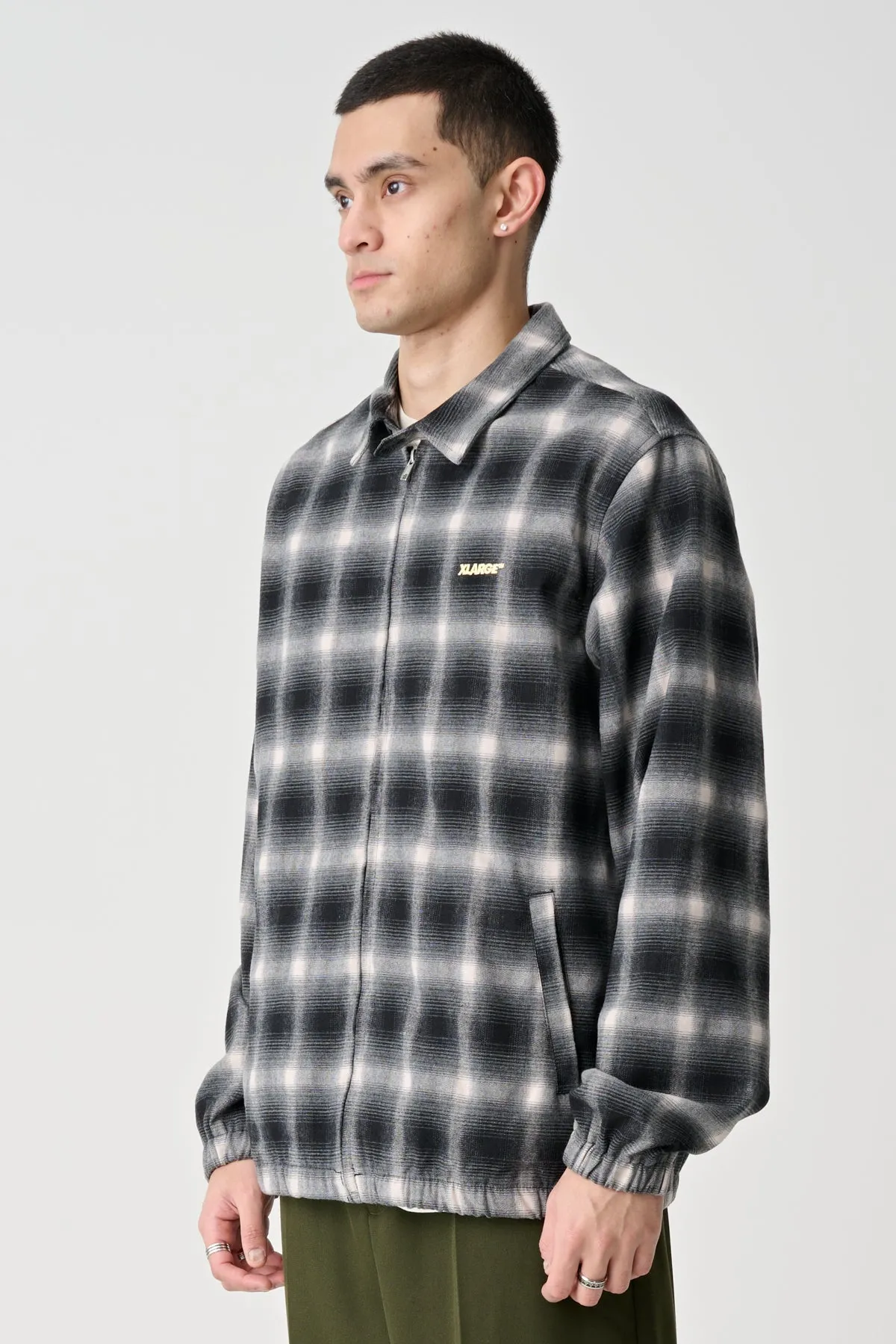 SOURCE LINED ZIP CHECK JACKET - BLACK
