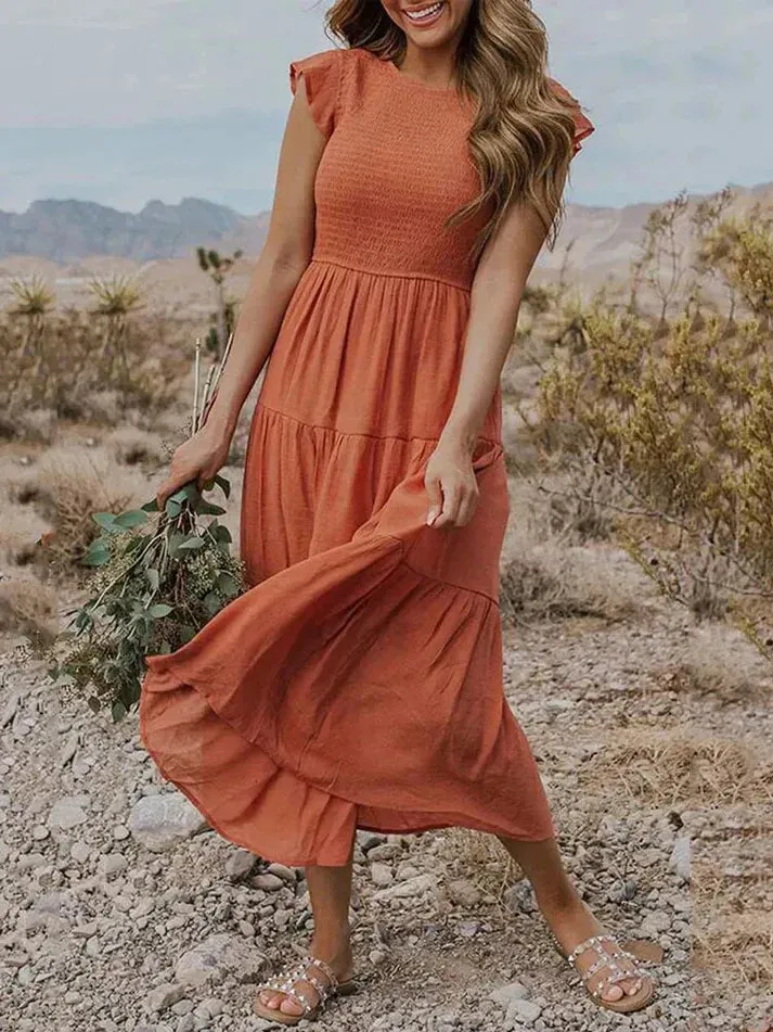 Stella - Short sleeve midi dresses for women