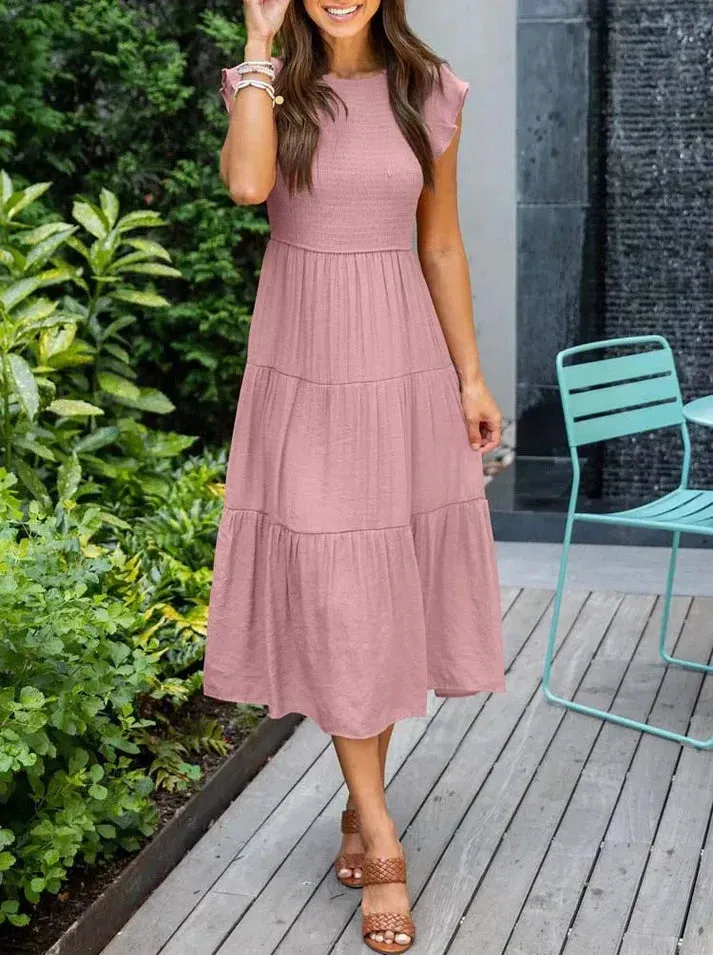 Stella - Short sleeve midi dresses for women