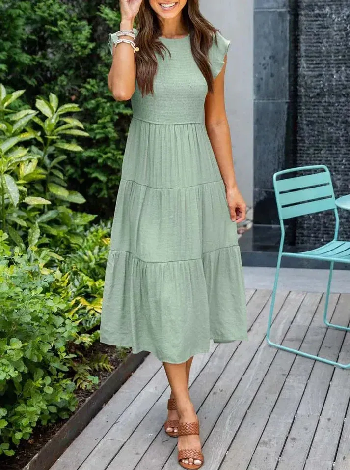 Stella - Short sleeve midi dresses for women