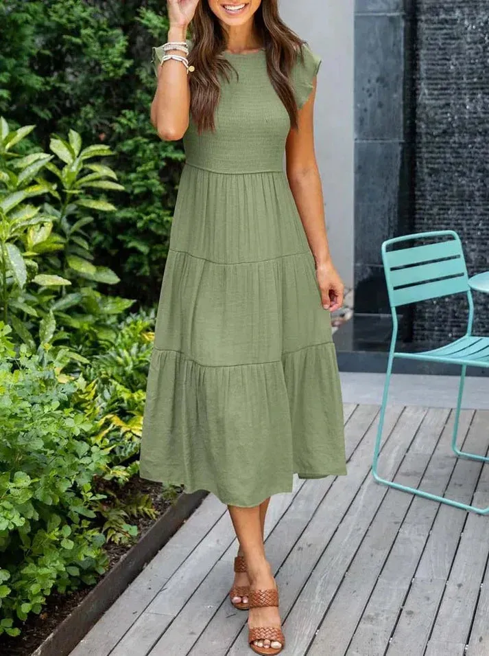 Stella - Short sleeve midi dresses for women