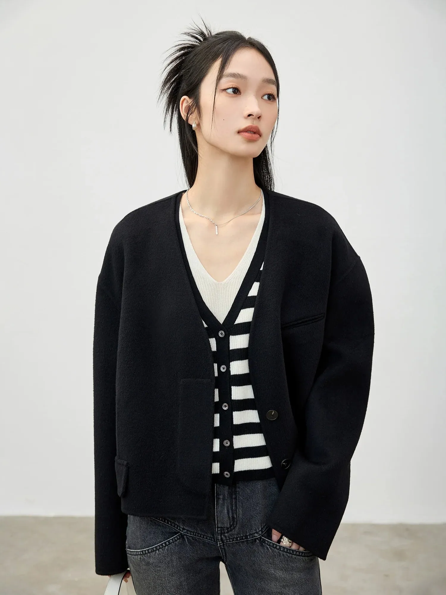 Striped V-Neck Cardigan