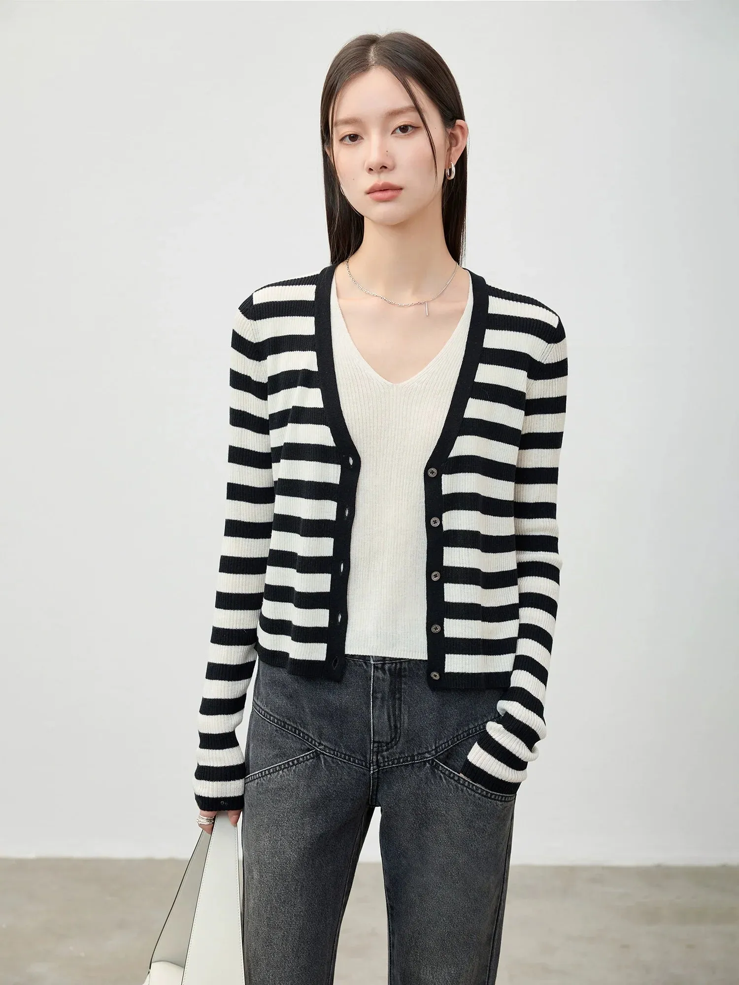 Striped V-Neck Cardigan