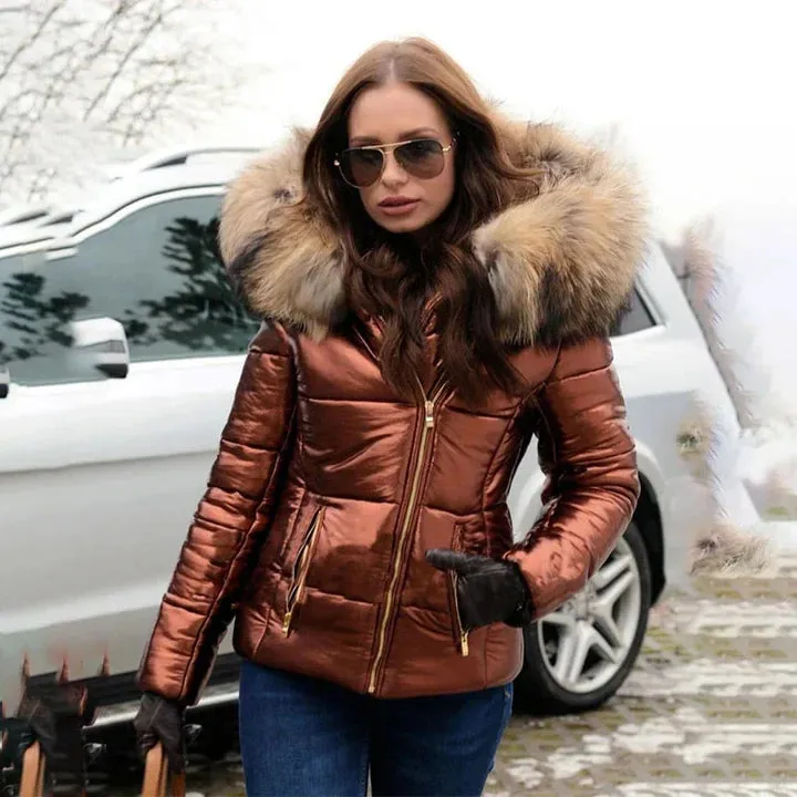 Stylish Christina coat featuring a faux fur lined hood and collar
