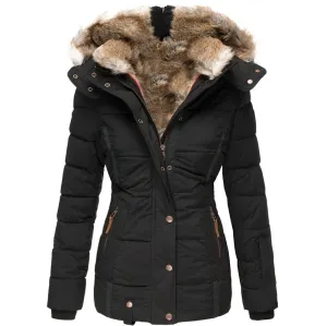 Stylish winter coat for women, featuring a fur-trimmed hood