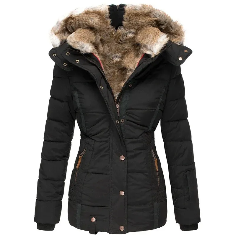 Stylish winter coat for women, featuring a fur-trimmed hood