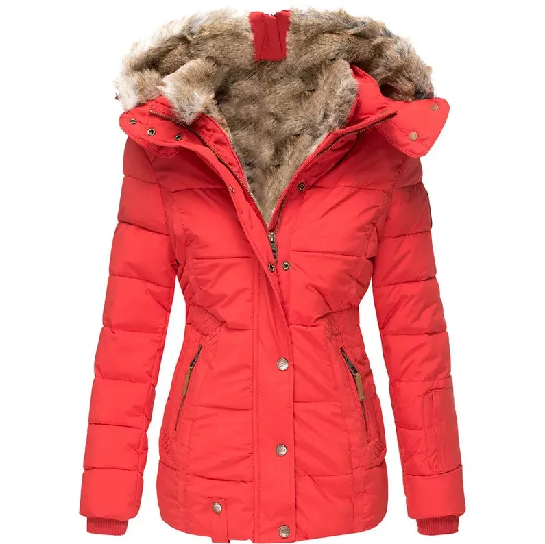 Stylish winter coat for women, featuring a fur-trimmed hood