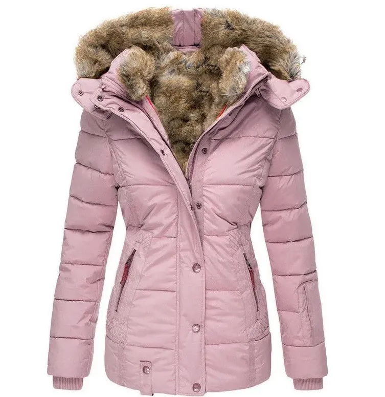 Stylish winter coat for women, featuring a fur-trimmed hood