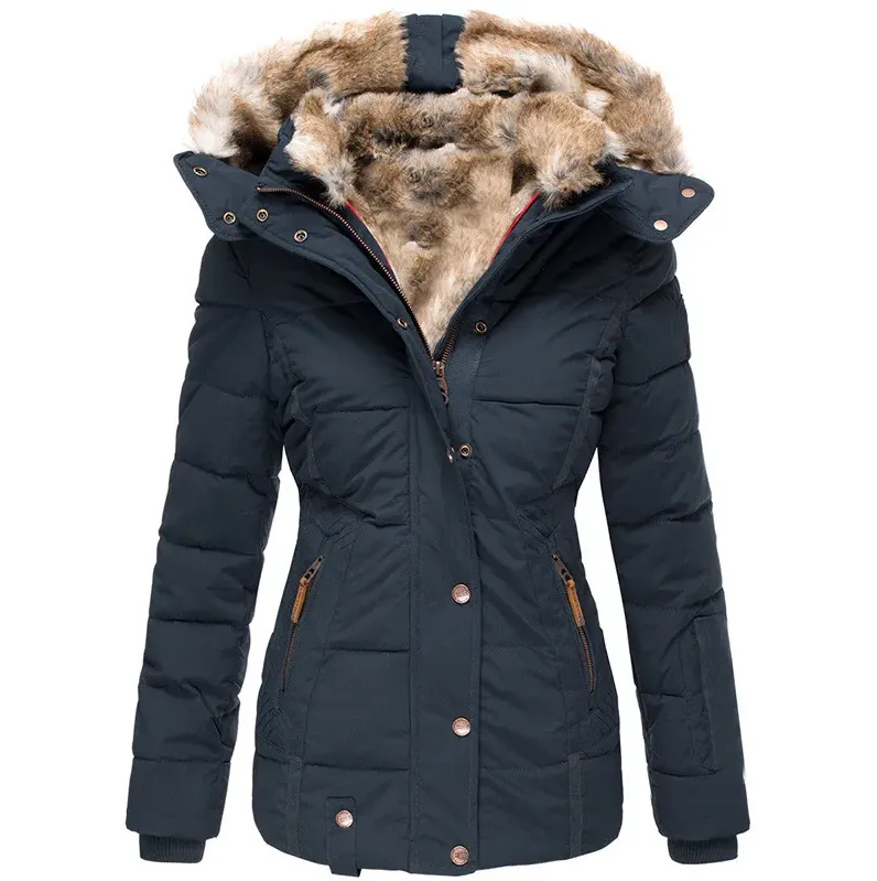 Stylish winter coat for women, featuring a fur-trimmed hood