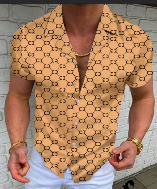 Summer New Men Clothing European American Retro Trend Shirt Short Sleeve Printing Shirt