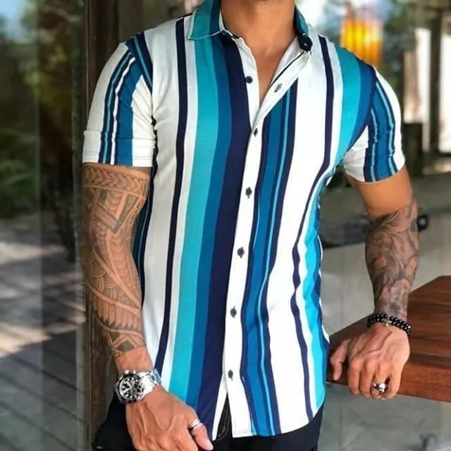 Summer New Men Clothing European American Retro Trend Shirt Short Sleeve Printing Shirt