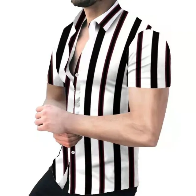 Summer New Men Clothing European American Retro Trend Shirt Short Sleeve Printing Shirt