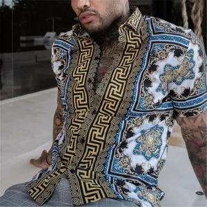 Summer New Men Clothing European American Retro Trend Shirt Short Sleeve Printing Shirt