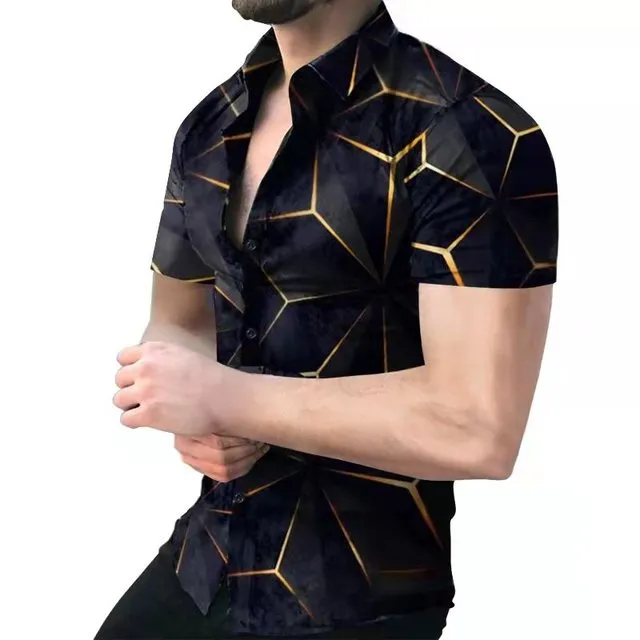 Summer New Men Clothing European American Retro Trend Shirt Short Sleeve Printing Shirt