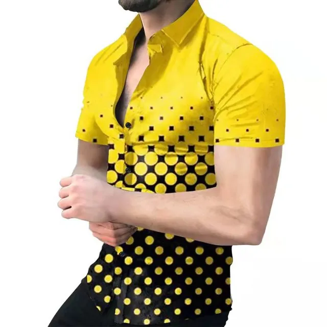 Summer New Men Clothing European American Retro Trend Shirt Short Sleeve Printing Shirt