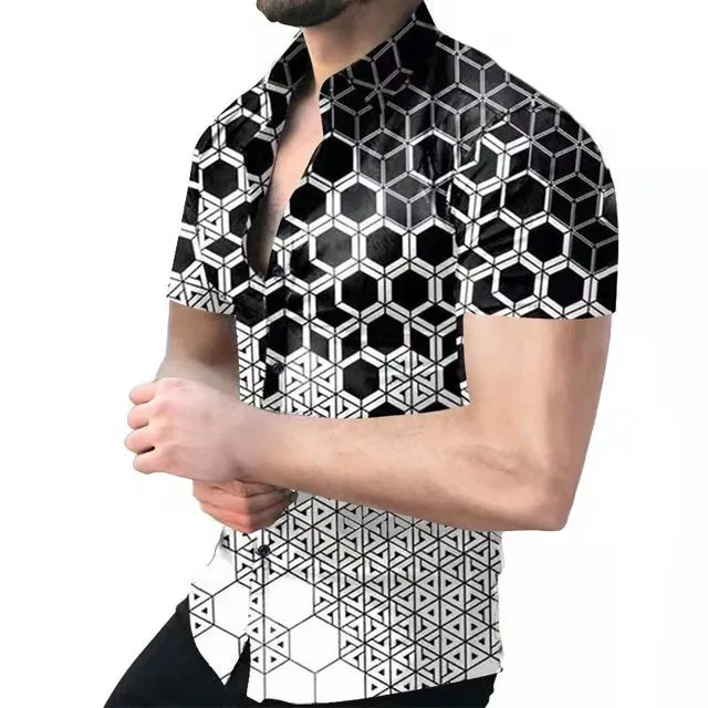 Summer New Men Clothing European American Retro Trend Shirt Short Sleeve Printing Shirt