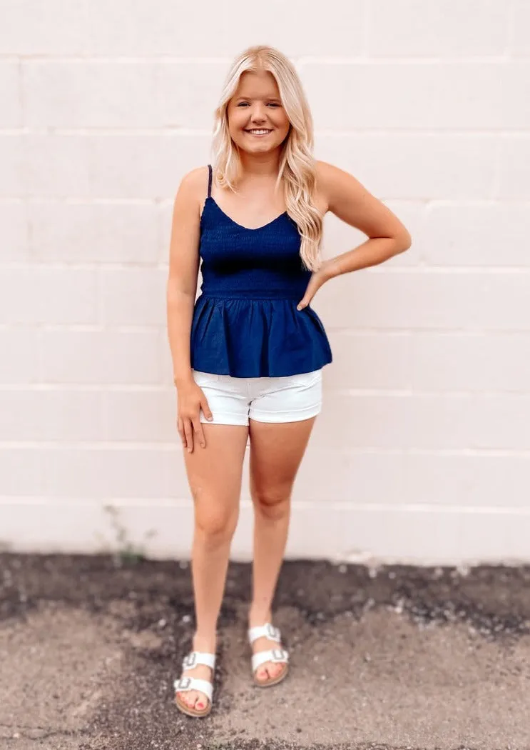 Teagan Smocked Tank Top | Navy