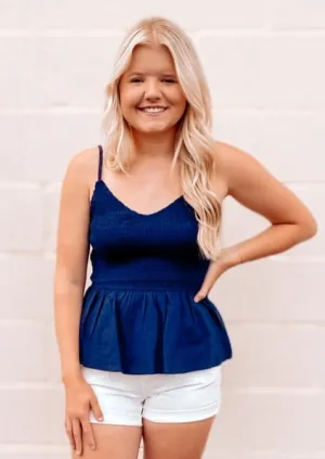 Teagan Smocked Tank Top | Navy