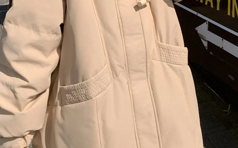 Thickened Hooded Puffer Jacket with Elastic Band Cuff and Toggle Button