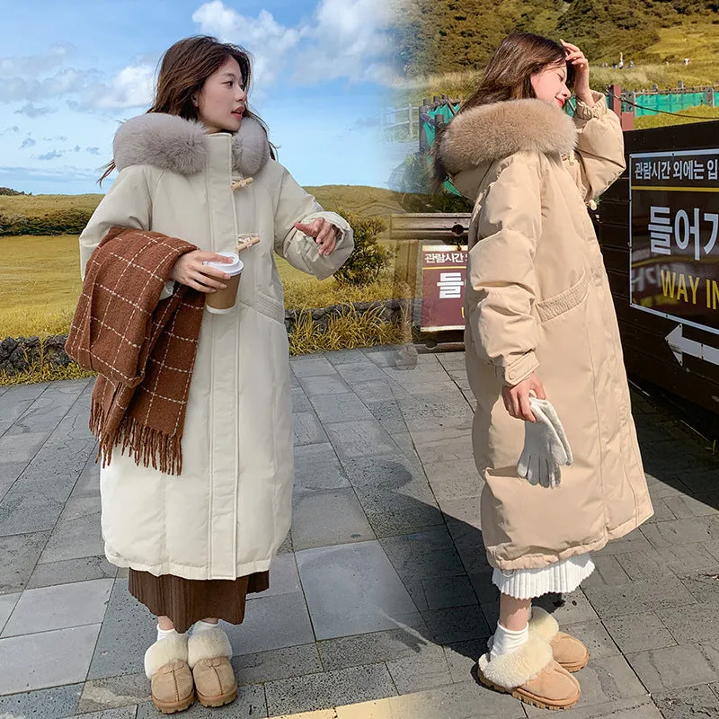 Thickened Hooded Puffer Jacket with Elastic Band Cuff and Toggle Button