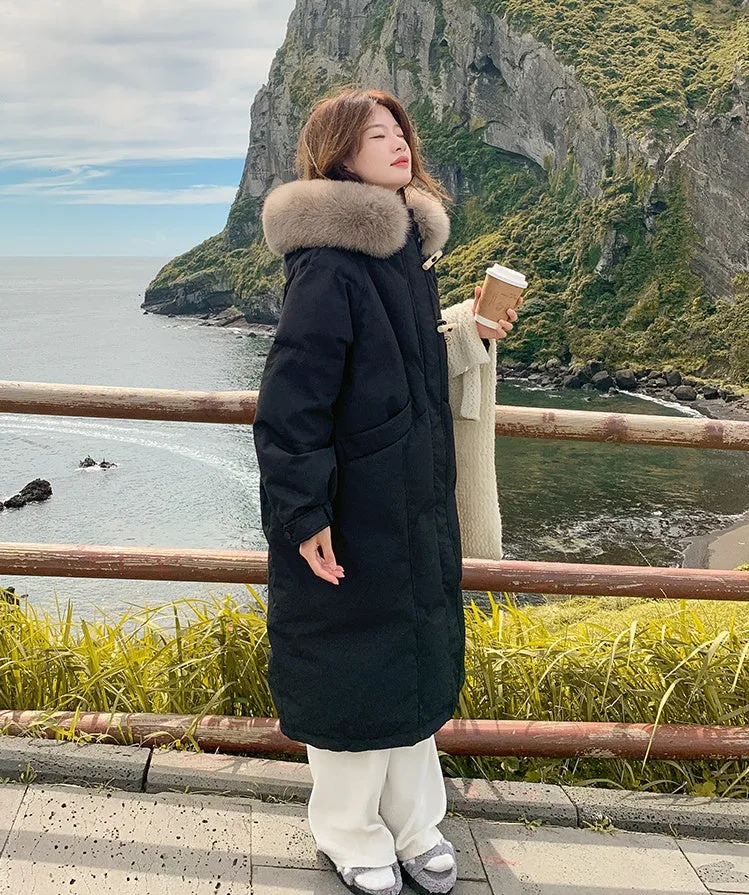 Thickened Hooded Puffer Jacket with Elastic Band Cuff and Toggle Button