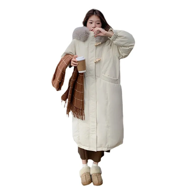 Thickened Hooded Puffer Jacket with Elastic Band Cuff and Toggle Button