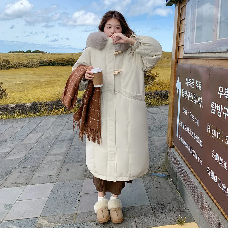 Thickened Hooded Puffer Jacket with Elastic Band Cuff and Toggle Button